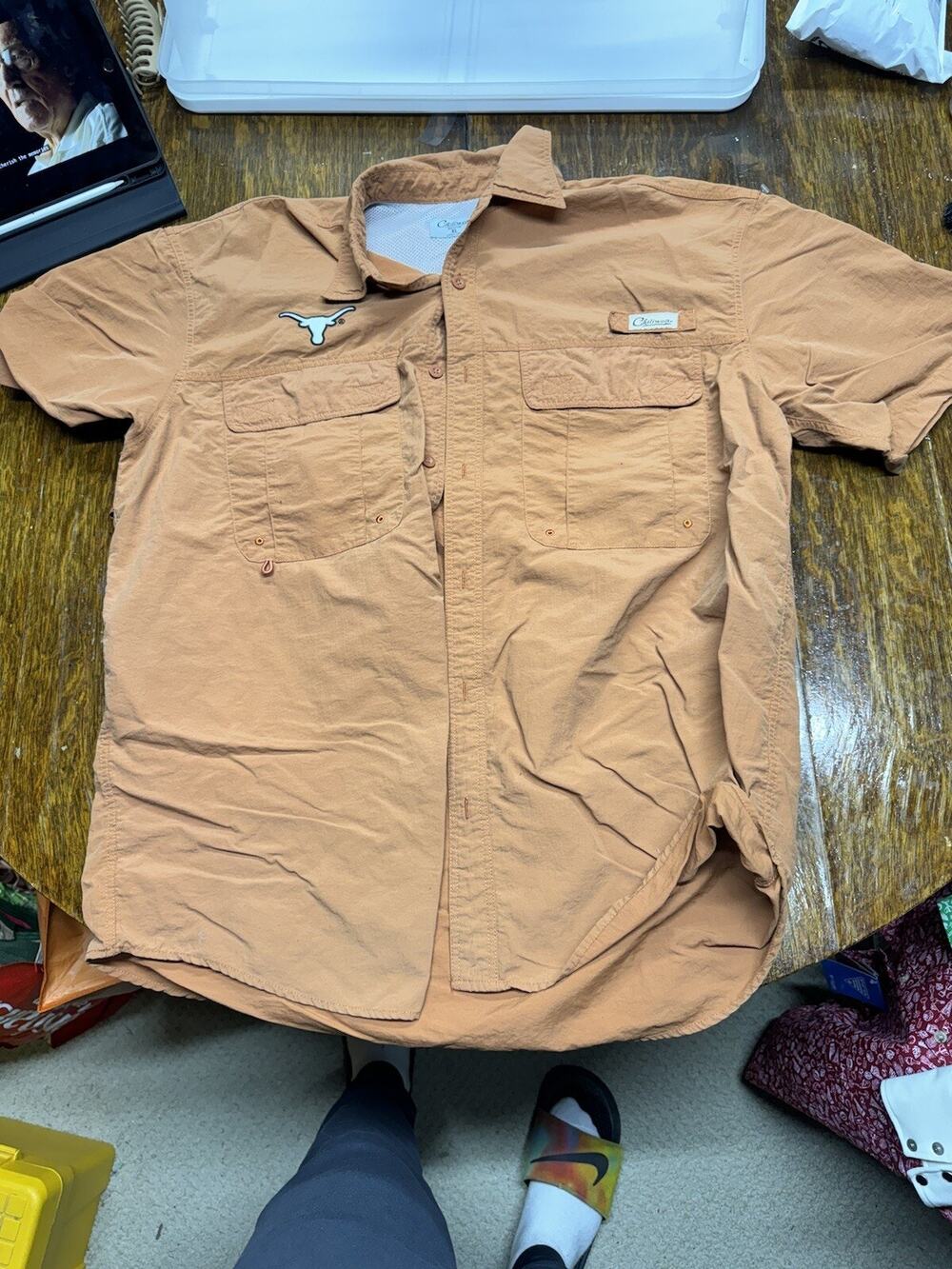 Texas Lognhorns Shirt Mens XL Brown Orange Chiliwear Pockets Outdoor Fishing